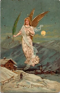 1907 Postcard Beautiful Angel Merry Christmas Embossed - Picture 1 of 2