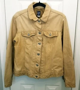 Chaqueta Trucker Rockstar 1999 Y2K Cuero Teñido Beige Gap Vintage RARA Talla M Mujer - Imagen 1 de 18