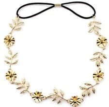 Gold Flower Leaf Elastic Forehead Hair Headband Jewellery Gypsy Chain Accessory