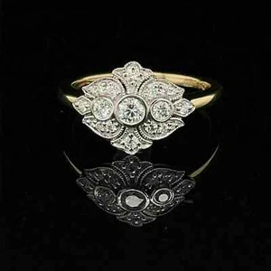 Anello stile Art Deco creato in laboratorio con diamanti per lei in oro giallo 14 carati FN - Foto 1 di 7