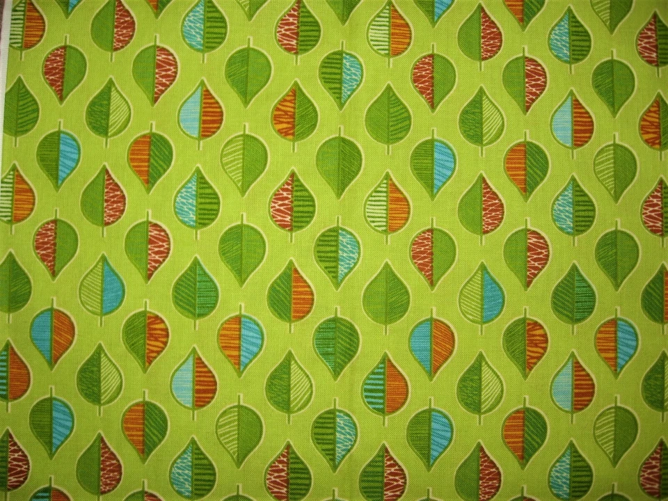Exclusively Quilters Fresh Meadows Green Blue Orange Red Striped Leaves  - Image 1 of 1