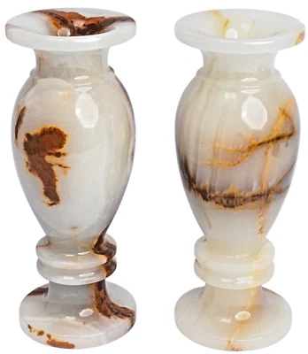 Vaso de flores antigo feito à mão ônix branco tom marrom, altura: 8", diâmetro: 3" -2 peças - Imagem 1 de 4