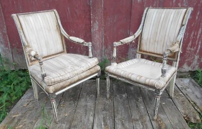 ANTIGUO PAR DE SILLONES FRANCESES FAUTEUIL LOUIS XVI SIGLO XIX Foto 1 de 4