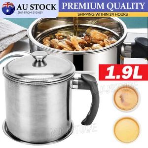 Stainless Steel Oil Strainer Dripping Container Fry Lard Pot Jug Strain With Lid - Picture 1 of 9
