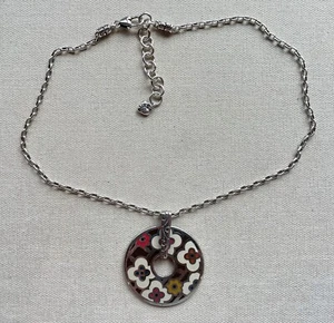 Brighton Enamel Flower Disk Necklace Medallion Bohemian Rustic Retro 16-18" - Picture 1 of 7