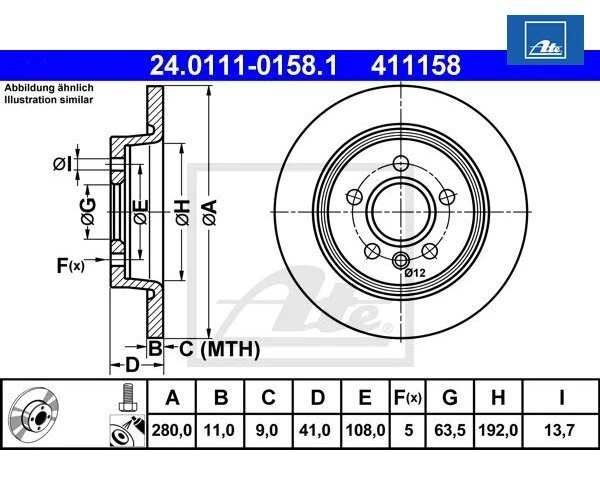 2 pieces brake disc ATE 24.0111-0158.1 for Volvo V50 S40 II - Image 1 of 1