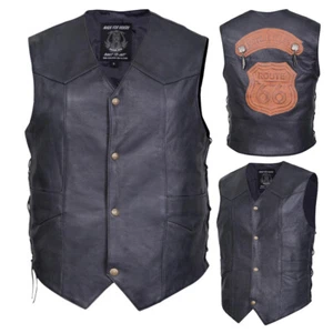 Classic Riders Route 66 Genuine Leather Vest Enduring Style Motorcycle Essentia - Bild 1 von 9