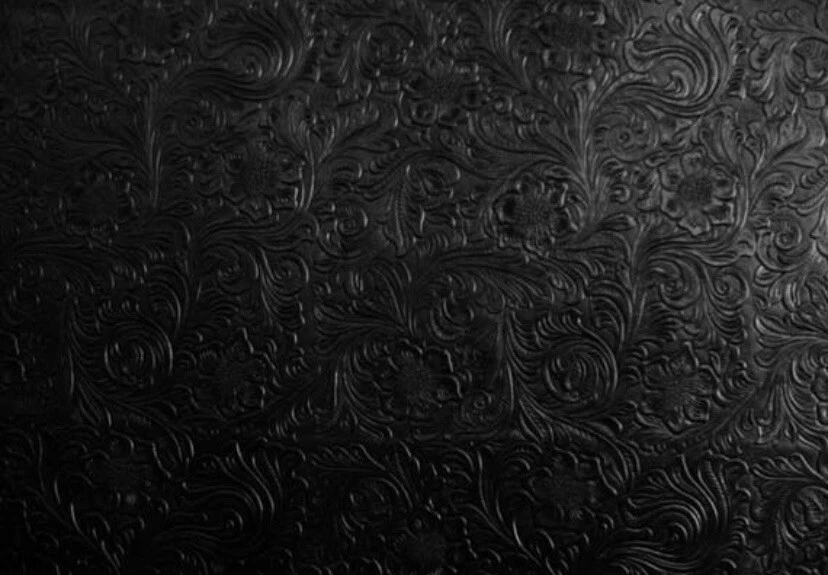 Patio de tela tapicería de imitación de cuero vinilo en relieve floral occidental negro Foto 1 de 1