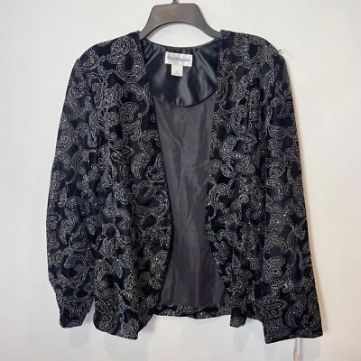 Norton McNaughton Womens Velvet Paisley Blazer Jacket Black 8 Vintage USA NEW - Image 1 of 4
