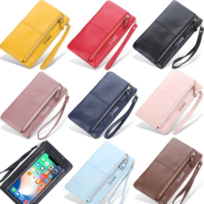 Carteira feminina pequena de couro para celular bolsa de mão tela sensível ao toque pulseira - Imagem 1 de 4