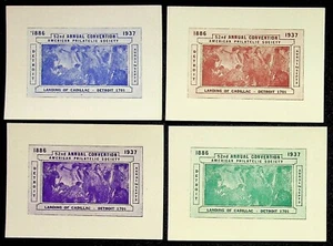 Estampillas de póster de aterrizaje de Cadillac Detroit 1886-1937 52a convención filatélica - Imagen 1 de 2