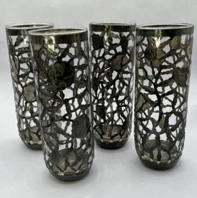 (4) Vasos de beber Highball vintage Art Nouveau superpuestos en plata de ley  Foto 1 de 4