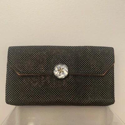 Bolso sin asas de noche vintage Whiting & Davis EE. UU. de malla de cobre negro con espejo Foto 1 de 4