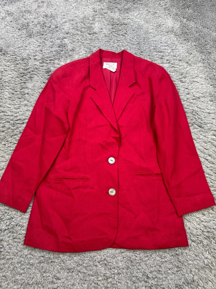 Talbots Blazer Women 2 Petite Red Irish Linen Office Career Lined Jacket Vtg - Image 1 of 4