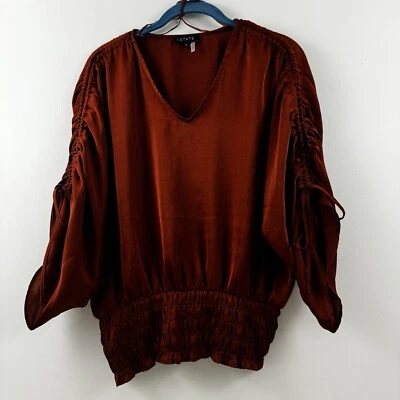 1. Estado Cobre Cintura Ajustable Satinada Top Cordón Mangas Otoño Foto 1 de 4