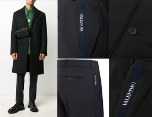 Valentino Tailored Lana Blend Delgado Pantalones Iconic Tape Logo Azul Marino 46 - Imagen 1 de 12