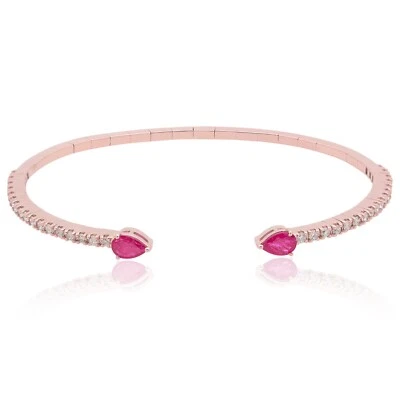 1.52 TCW Ruby Lab Grown CVD Diamond Cuff Bangle Bracelet 18k Solid Rose Gold - Image 1 of 4