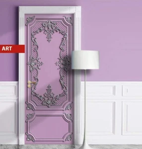 Mural de puerta barroco clásico, cubierta adhesiva laminada rosa, pieza única - Imagen 1 de 15