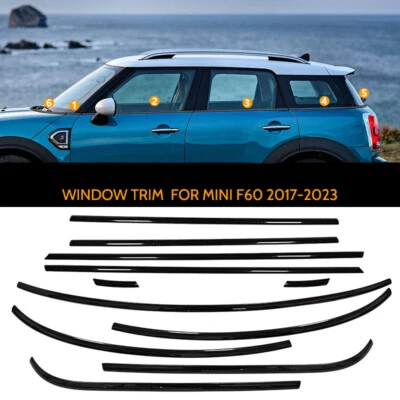 Tira de moldura de ventana de coche de acero inoxidable negro brillante 17-23 para Mini Cooper Countryman F60 Foto 1 de 4