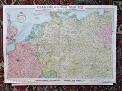 Mapa Publicitario Vintage, MAPA DE GUERRA CRAWFORD'S (Galletas) Nº2, Primera Guerra Mundial, Militar, 21"x31" Foto 1 de 4