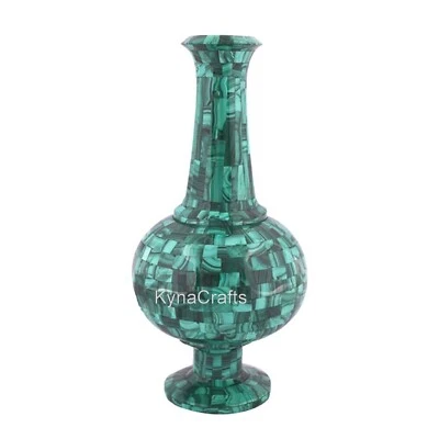 Florero de trabajo con superposición de piedra de malaquita plantador de mármol blanco para decoración de balcón Foto 1 de 4