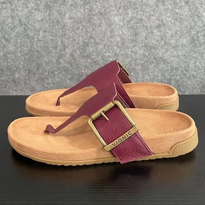 Sandálias tanga feminina Vionic Emma 6 LARGAS vermelho cereja conforto chinelo - Imagem 1 de 4