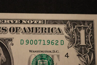ONE DOLLAR FANCY BIRTHDAY/ANNIVERSARY NOTE [SEPT 7, 1962]  SN # D 90071962 D - Image 1 of 3