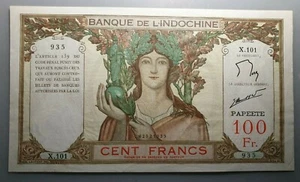 OCEANIA FRANCESA THAITI PAPEETE BANQUE DE INDOCHINE 100 FRANCS (1939-65) P-14a - Picture 1 of 2