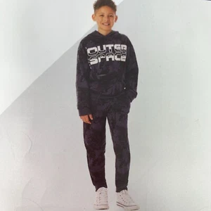 Boy's 2-pc French Terry Hoodie and Jogger Pants Set Black Gray Size 7 - Picture 1 of 6