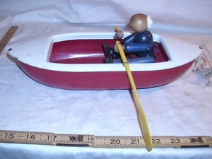 WOODETTE ROWING COAST GUARD BOAT ANIMATED PULL TOY 1940s - Picture 1 of 5