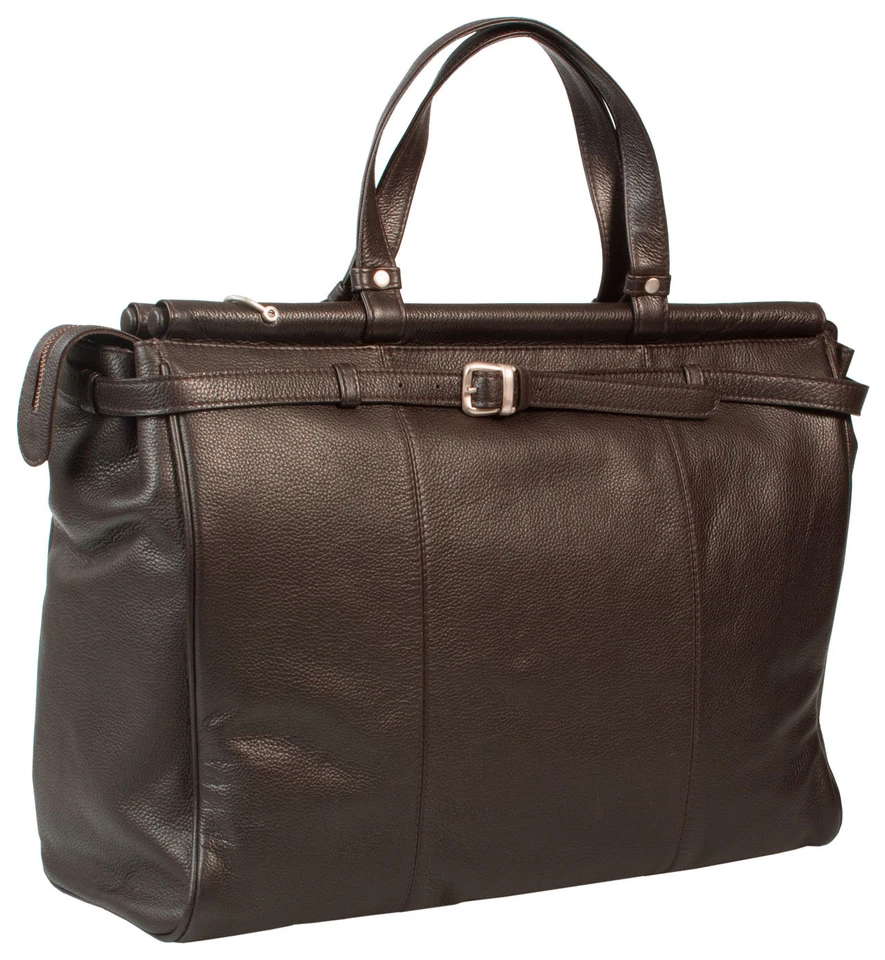 BNWT VINTAGE TOP ROD REAL LEATHER DARK BROWN HOLDALL DUFFLE BAG / WEEKENDER BAG - Image 1 of 1