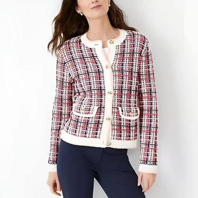 Cárdigan Suéter Ann Taylor Mujer Preppy Otoño Tweed Botón Frontal Carrera Talla L Foto 1 de 4