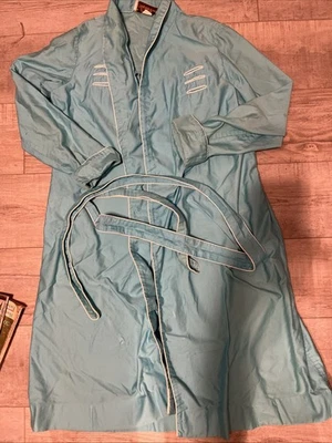 Vintage años 70 David Brown para Saks Fifth Avenue azul aguamarina bata frontal bolsillos Foto 1 de 4