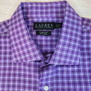 Lauren Ralph Lauren Men's No-Iron Button-Down Shirt Purple Plaid Size 17.5 (2XL) - Picture 1 of 12