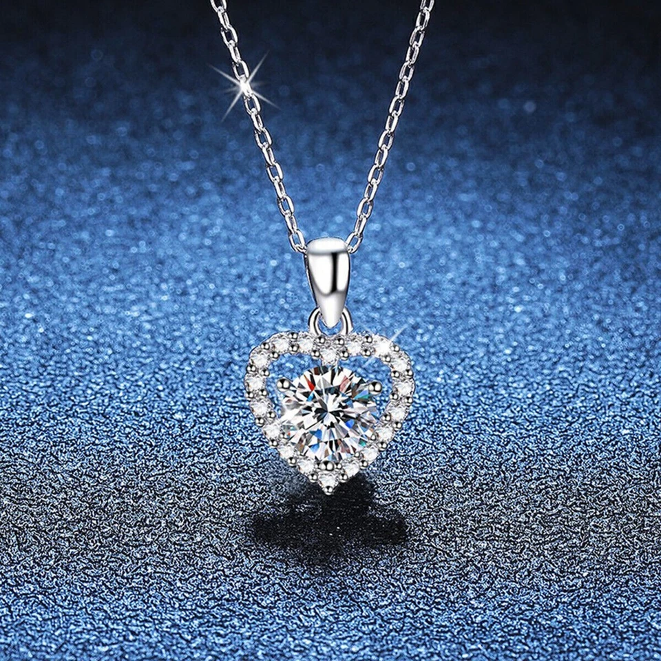 Collar Corazón Amor 1CT MOISSANITA Regalo para Mujer PLATA ESTERLINA 925 SÓLIDA 18" Foto 1 de 4