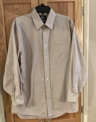 Camisa de vestir ajustada a rayas marrones Stafford Lt. 16,5 x 32-33 Foto 1 de 4