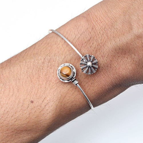 VALENTINO Bracciali Braccialetto Gioielli Fatto a Mano Pietra Preziosa Occhio di Tigre 7'' Regolabili