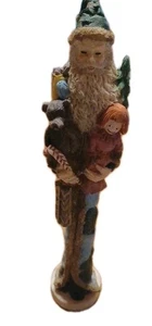 Vtg 11" Tall Pencil Santa Claus W/Christmas Tree, Bear & Candy Canes Figurine - Picture 1 of 7