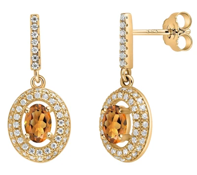 925 Yellow Gold Plated Silver 1.30 Carats Oval Cut Citrine Dangle Drop Earrings - Image 1 of 4