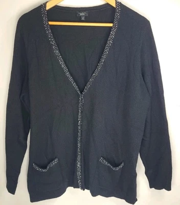 Talbots Womens 2XP Cardigan Black Lambswool Angora Blend – Beaded Detail Sweater - Image 1 of 4
