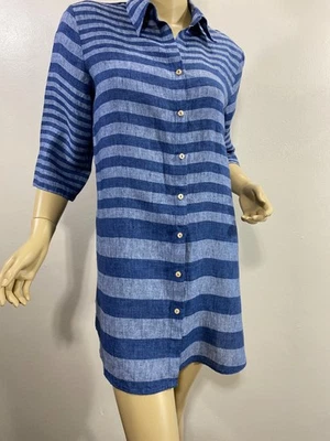 ITALIA Lino Túnica Camisa Vestido Cubrir Botón Espalda Transparente VLT's Valentina's Azul S Foto 1 de 4