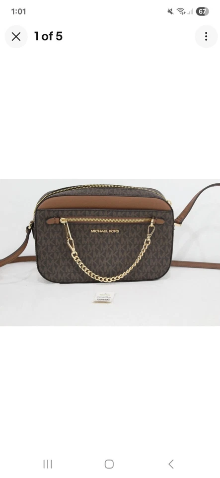 BNWT Michael Kors Jet Set Large Zip Chain Crossbody Bag Shoulder Brown RRP $600 - image 1 of 4