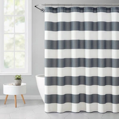  Полосатая занавеска для душа Cabana с принтом, серая, 72 x 72 дюйма, текстурированная, полиэстер - Изображение 1 из 4