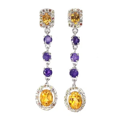 Orecchini in argento sterling 925 ovali citrino 9x7 mm pietra preziosa... - Immagine 1 di 4