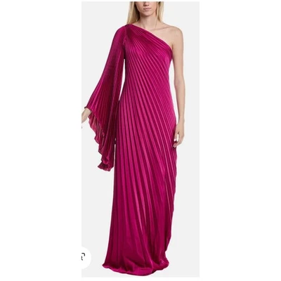 Maxi Vestido Plisado Ciruela Un Hombro COLECCIÓN RENE RUIZ Talla 14 Foto 1 de 4