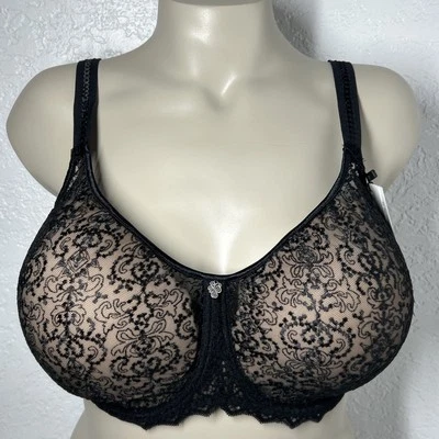 Empreinte Cassiopee Underwire Unpadded Bra 40F Black Floral Sheer Lace Lingerie - Image 1 of 4