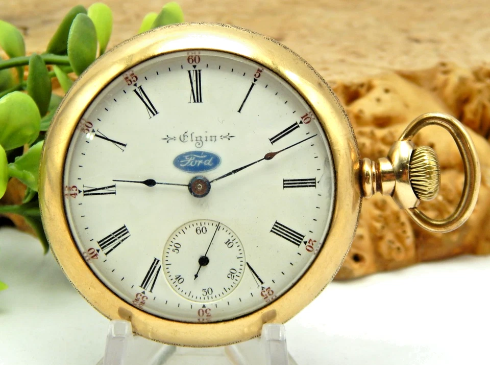 Антикварные заполненные золотом карманные часы Elgin с логотипом Ford 15 камней 18 размер тяжелые - Изображение 1 из 4