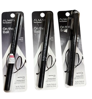Almay On The Ball Point Tip Pen Eyeliner 208 Black 0.03oz/1.0ml NEW Pack Of 3 - Image 1 of 3