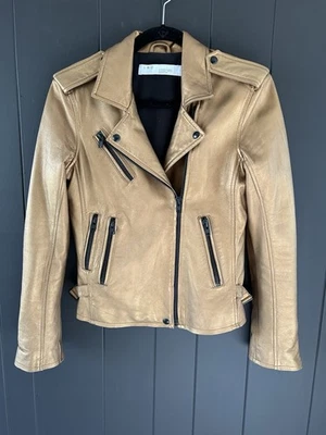 IRO Newhan Metallic Gold Lambskin Biker Jacket Size 40 Us Size 8 - Image 1 of 4
