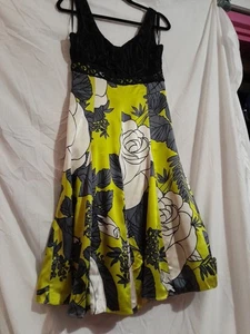 Ladies Coast Silk Dress Lime Green Flowers Lace Sze 10 Lined Evening Party Guest - Picture 1 of 15
